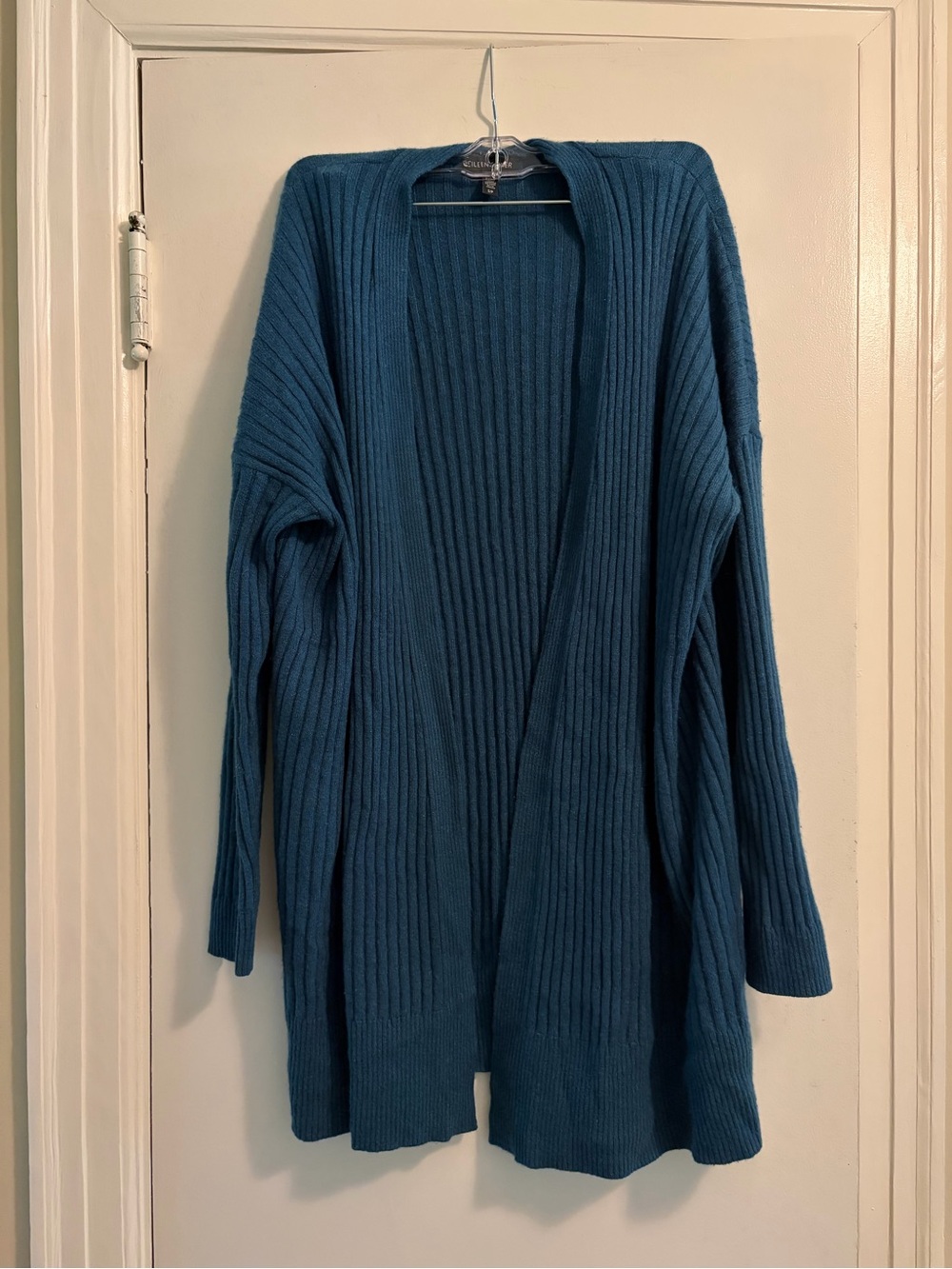 Eileen Fisher 100% Cashmere Teal Blue Open Front Cardigan Size Medium